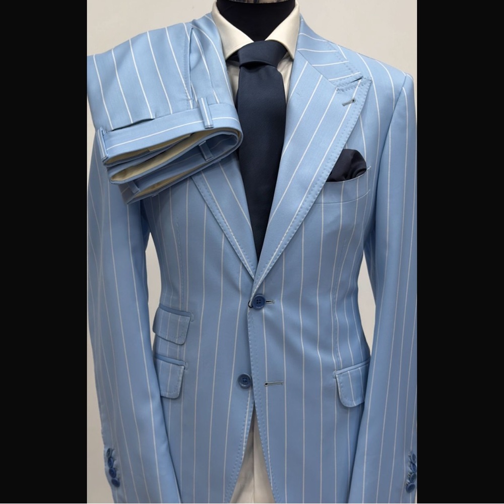 Light Blue Pinstripe super 180 Tombojlini wool Suit
